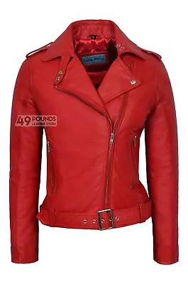Buy Ladies Biker Style Leather Jacket Rock Chick Designer Real Lambskin Leather 1122 • 44.10£