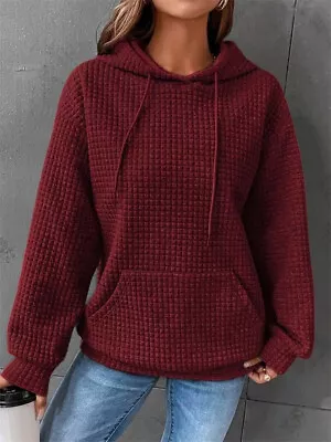 Buy Plaid Long Sleeve Sweatshirt Solid Womens Fashion Tops UK Autumn Ladies Hoodie • 13.49£