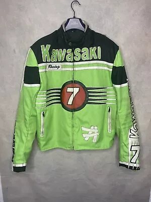 Buy Vintage Kawasaki Textile/ Leather Jacket Size XL Green/black No.7 • 84.99£
