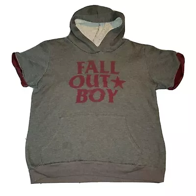 Buy Fall Out Boy Short Sleeve Hoodie Sz Youth XL Adult SMALL 21x25 Grey & Red Y2K • 23.68£