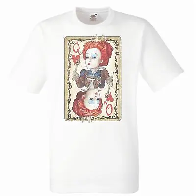Buy Mens Queen Of Hearts Playing Card Wonderland Fantasy White T-Shirt • 11.95£