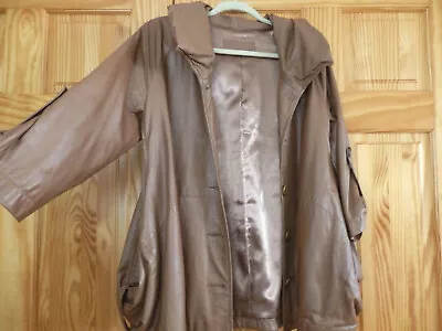Buy TAMBURO CONCETTO Size 14 / 42 Brown Italian Leather Coat / Jacket With Part Hood • 29£