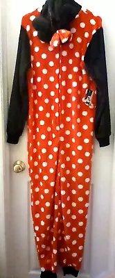 Buy Disney Minnie Mouse One Piece Pajamas Womens Medium Hooded Sleeper Jumpsuit PJs • 17.04£