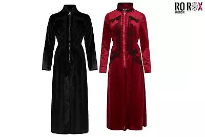 Buy Womens Gothic Long Velvet Coat - Ladies High Collar Long Sleeve Steampunk Jacket • 28.80£