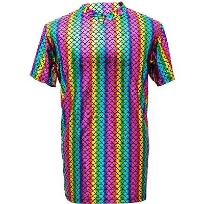 Buy Mens Metallic Tshirt Shiny Grease Wetlook Club Festival T Shirt Pride Foil Vest • 12.99£