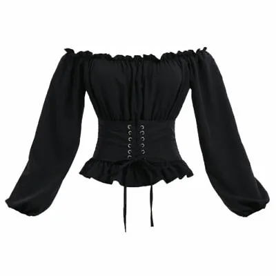 Buy Medieval Women Shirt Victorian Off Shoulder Long Sleeve Blouse Corset Tops • 15.59£