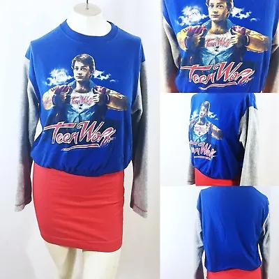 Buy Teen Wolf T Shirt Michael J Fox Long Sleeve Gray Fleece Upcycled Size S/M • 28.37£