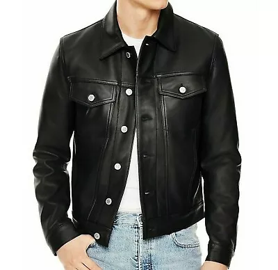 Buy Men Soft Genuine Leather Trucker Retro Levi's Style Vintage Sheepskin Jacket • 65.55£