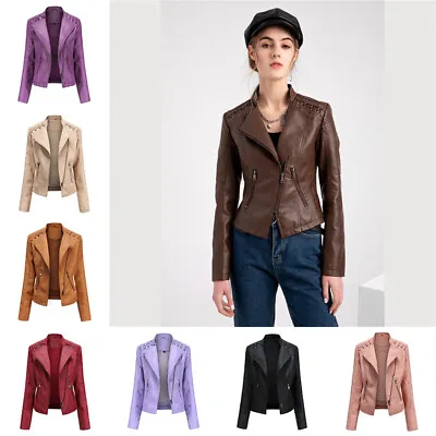 Buy Women Locomotive Clothes Jacket ZIpped Tops Ladies Leather Jacket Biker Style • 29.42£