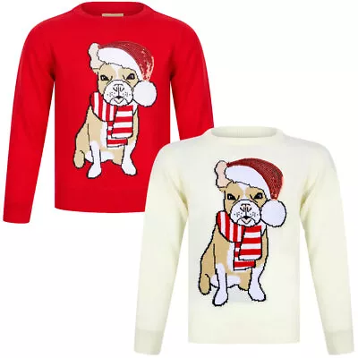 Buy Kids Girls Christmas Jumper Santa Dog Novelty Sequinned Xmas Sweater Pullover • 11.99£