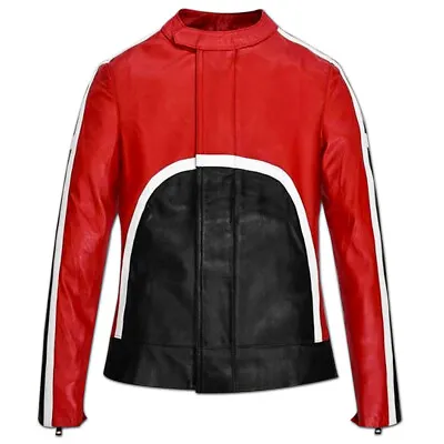 Buy Women's Real Leather Red And Black Biker Cafe Racer Jacket • 89.99£
