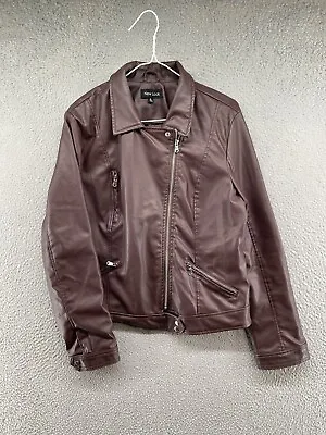 Buy New Look Women's Brown Red Jacket Faux Leather Long Sleeve Full Zip Size XL • 14.17£
