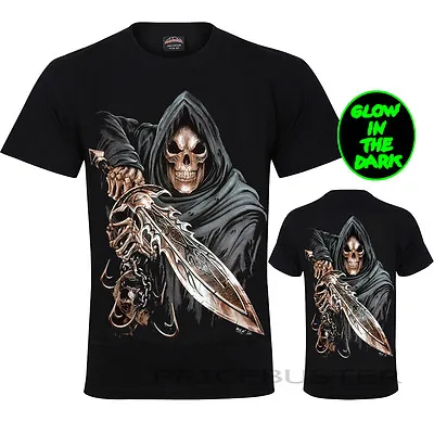 Buy New Men Gothic T-Shirt(GRIM REAPER WITH SWORD) Glow In Dark Print Front & Back  • 12.99£