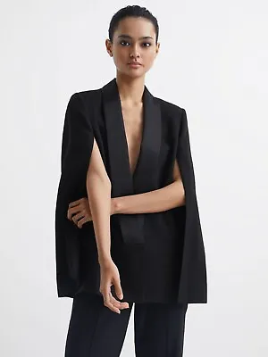 Buy Reiss Womens BLACK YANA TUXEDO CAPE BLAZER JACKET UK Size 12-14 • 199.95£