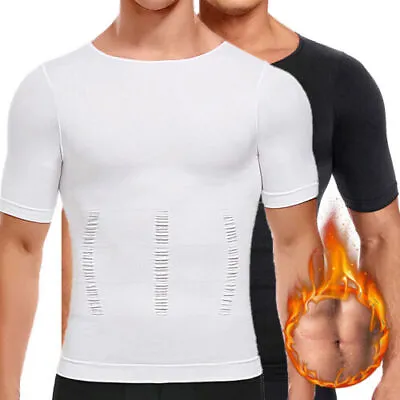 Buy Men's Compression T-Shirt Belly Waist Boobs Slimming Body Shaper Vest Slim Chest • 6.99£