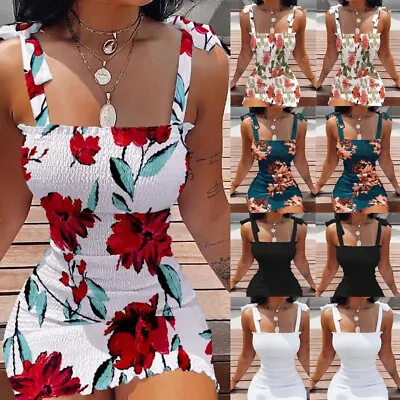 Buy Womens Sexy Floral Strappy Mini Dress Bodycon Summer Boho Holiday Beach Sundress • 2.69£