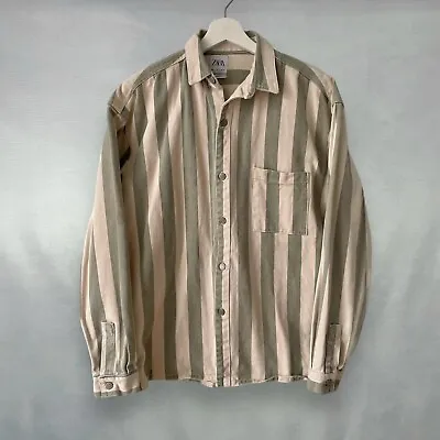 Buy Zara Relaxed Fit Stripe Denim Shacket Shirt Jacket Mens S • 21.99£