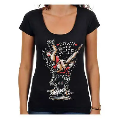 Buy Lucky 13 Down With The Ship Ladies Motorcycle Motorbike Casual T-Shirt Black • 30.50£