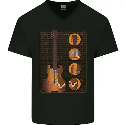Buy A Guitar Blueprint Music Rock N Roll Guitarist Mens V-Neck Cotton T-Shirt • 9.99£