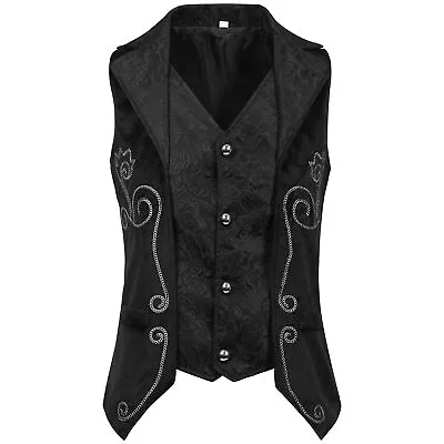 Buy Waistcoat  Mens Double Breasted Vest Brocade Gothic Steampunk Victorian Cosplay • 23.99£