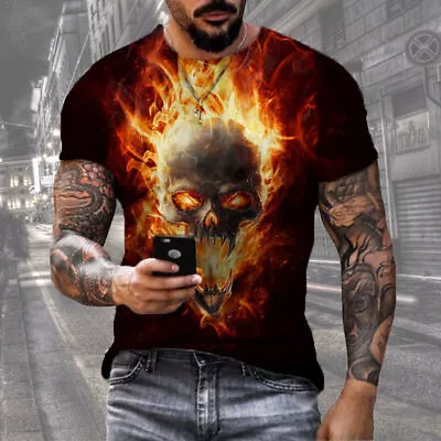 Buy New Mens T-Shirt Graphic Print Skull Biker Design Tee Top - Sizes S-5XL UK • 14.88£