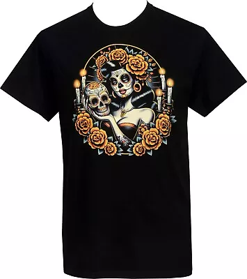 Buy Day Of The Dead Men's T-Shirt Pin-up Tattoo Lowbrow Sugar Skull Día De Muertos • 22.50£