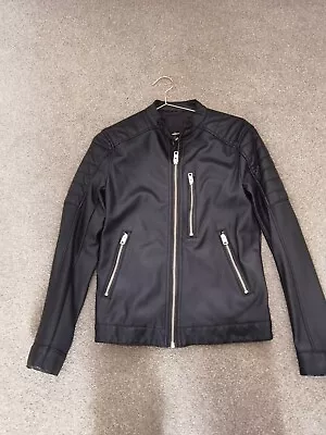 Buy Black Leather Coat Biker Bomber Jacket Size XS Fashion Style Men's Clothing • 29.99£