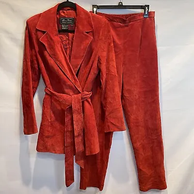 Buy Vtg Terry Lewis Classic Luxuries Red 100% Leather Jacket Small And Pants 8, Set • 51.97£