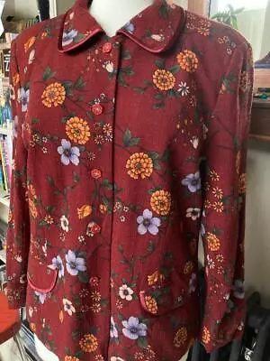 Buy Vintage 1940s 50s Design Thai Rust Floral Jacket Satin Trim UK Approx UK 14 • 29.99£