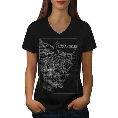 Buy Wellcoda Los Angeles Map Fashion Womens V-Neck T-shirt, Town Graphic Design Tee • 17.99£