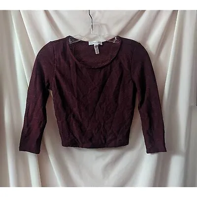 Buy AMBIANCE APPAREL Burgundy Lace Mesh Crop 3/4 Sleeve Top Small Boho Retro Stretch • 12.28£