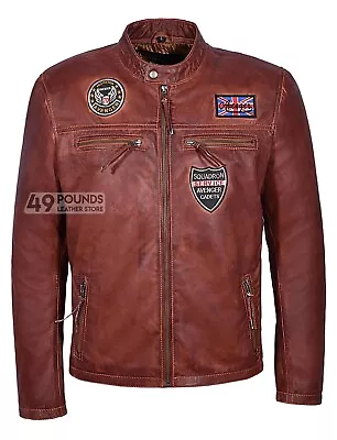 Buy New Mens SQUADRON AVENGER Chestnut Biker Style Real Lambskin Leather Jacket 1457 • 41.65£