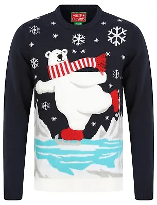 Buy Christmas Jumpers Polar Bear Novelty Knit Xmas 3D Music Jingle Bells Scarf Blue • 22.99£