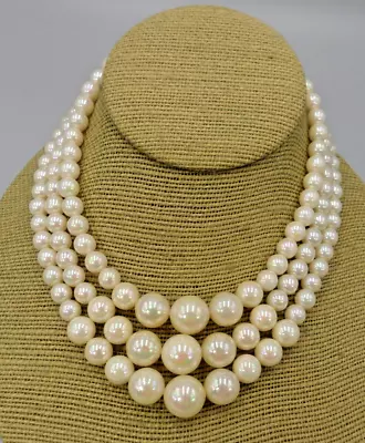 Buy Japan 3 Strand Faux Pearl Necklace Iridescent Granny Cottage Core Rockabilly 50s • 13.51£