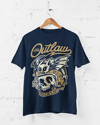 Buy Outlaw Biker T Shirt Bones Skull Bat Hell Out Of Retro Motorcycle Classic Gift • 11.16£