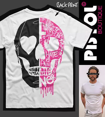 Buy Pistol Boutique Men's White Crew Neck GRAFFITI HALF SKULL Back Print T-shirt • 26.99£