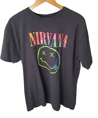 Buy Nirvana Womens Plus Size 2XL Gray Rainbow Tie Dye Smiley Band Short Sleeve Shirt • 11.34£