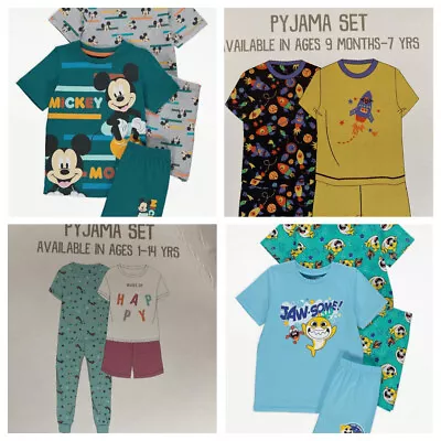 Buy Baby Girl Boy Kids Mickey Mouse Baby Shark Rocket Short Long Pyjamas PJ'S 2 Pack • 7.59£