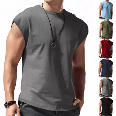 Buy Mens Solid Sport Tank Tops Vest Bodybuilding Training Gym Fitness Muscle T Shirt • 9.69£