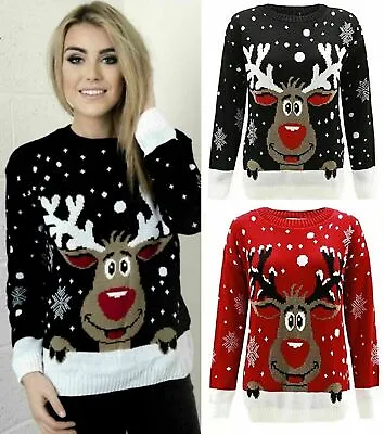 Buy Ladies Women Christmas Novelty Xmas Jumper Sweater Rudolph Top Plus SIZE • 11.49£