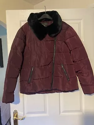 Buy DOROTHY PERKINS Gorgeous New Purple Quilted Jacket With Black Fur Collar UK14 • 20£