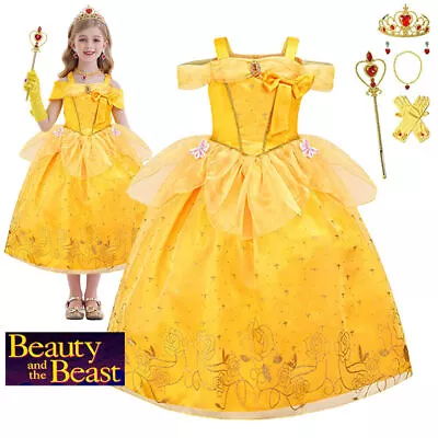 Buy Girls Beauty And The Beast Princess Belle Fancy Dress Up Costume Party Clothing • 17.58£