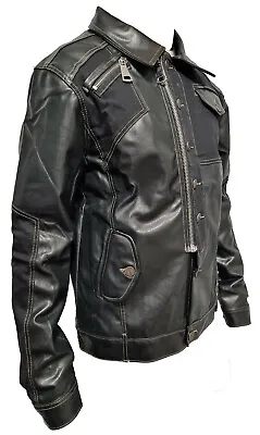 Buy Mens Bar Of Denim Jacket, Blazer Funky Leather Patch Studded Biker Stylish Black • 79.99£