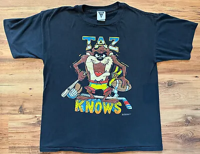 Buy Vintage Tasmanian Devil  T Shirt “Taz Knows” Sz L Fits Smaller Looney Tunes 1993 • 39.99£