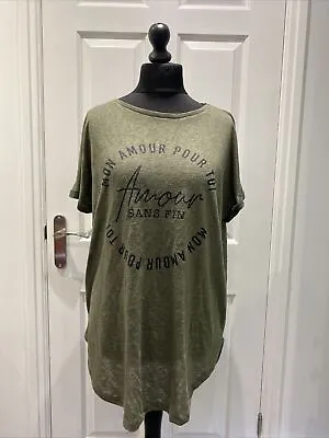 Buy Primark Womens Khaki Amour Logo Printed Loose Fit Relaxed Tshirt Size Xl • 8£