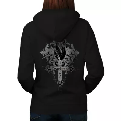 Buy Wellcoda Fearless Death Crow Womens Hoodie, Grave Design On The Jumpers Back • 28.99£