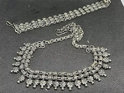 Buy White Metal Ethnic Jewellery Set Necklace Bracelet Set Heavy Beautiful 1920s 77 • 25£