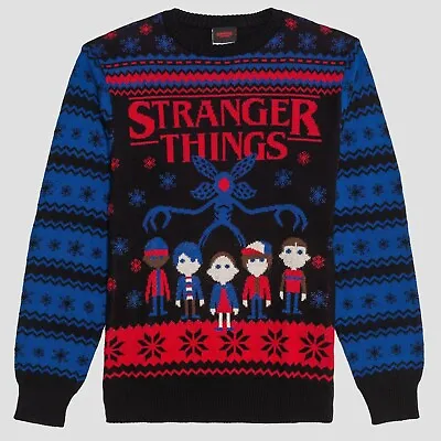 Buy Men's Stranger Things Graphic Sweatshirt Black/Blue Xmas Holiday • 48.92£