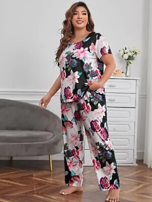 Buy Pyjama Set Plus Size 22 24 26 Multi Floral Stretchy Loungewear Comfort Curve • 13.49£