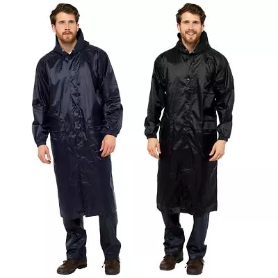Buy Mens Long Waterproof Jacket Hooded Windproof Outdoor Knee Length Rain Coat • 14.99£